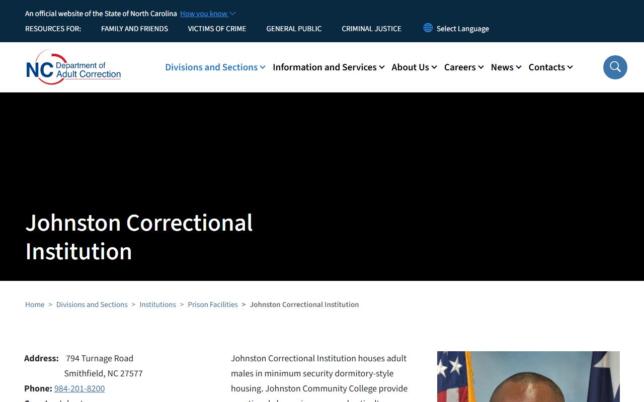 NC DAC Johnston Correctional Institution profile for state prison inmate lookup