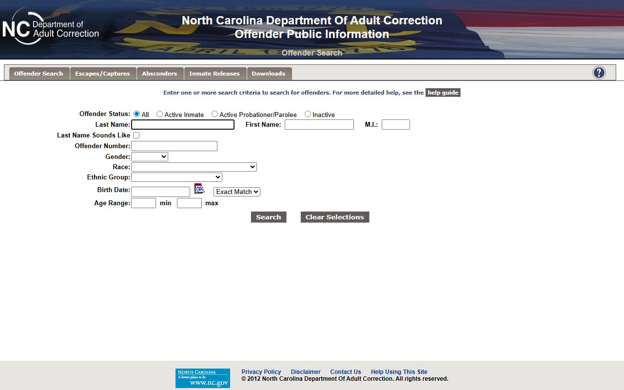 NC DAC offender search form for Johnston Correctional Institution inmate lookup