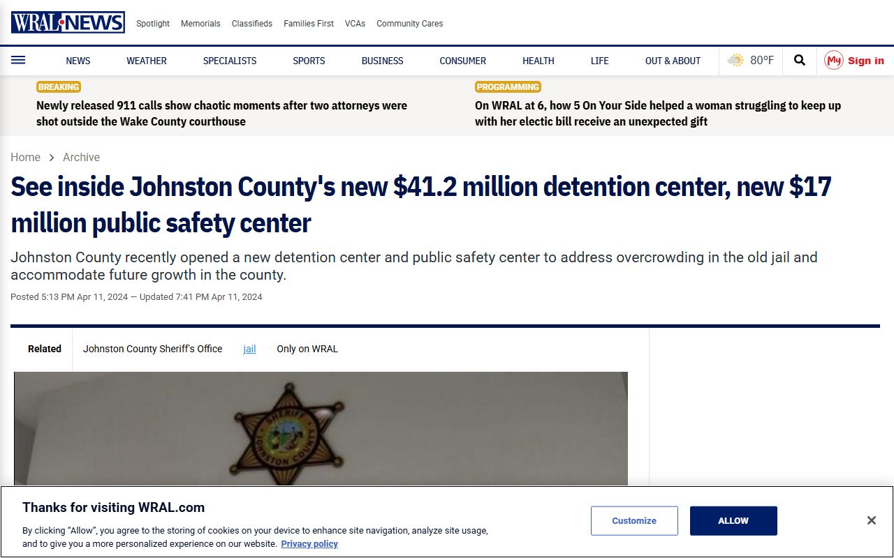 Johnston County inmate population new detention center capacity report